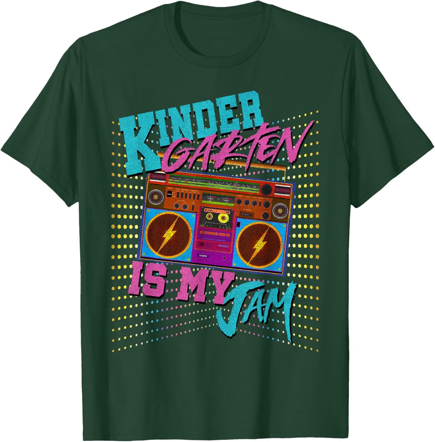 Kindergarten Is My Jam 80s Vintage Boombox Student Teacher Men Women Girls Kids T-Shirt - T-Shirt | Forest