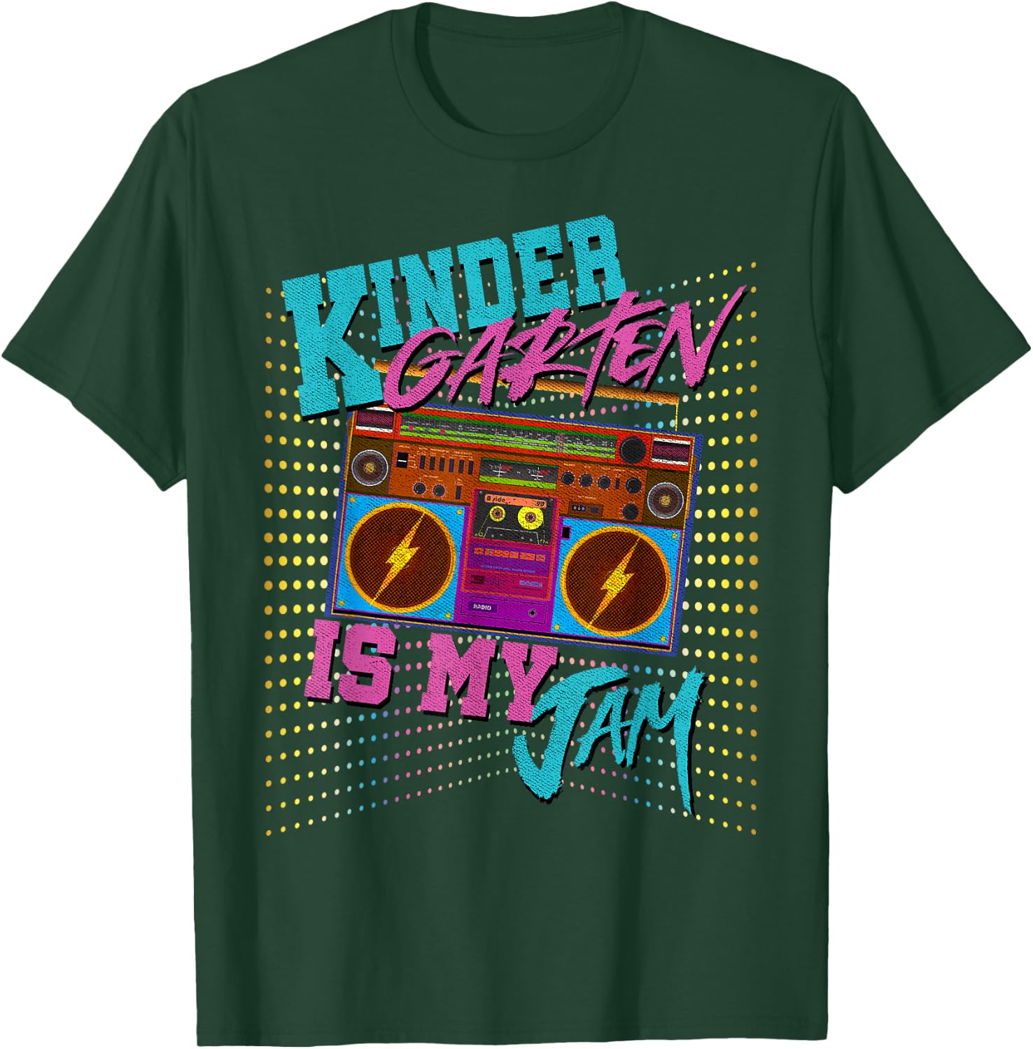 Kindergarten Is My Jam 80s Vintage Boombox Student Teacher Men Women Girls Kids T-Shirt - T-Shirt | Forest