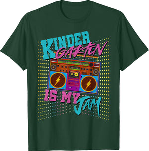 Kindergarten Is My Jam 80s Vintage Boombox Student Teacher Men Women Girls Kids T-Shirt - T-Shirt | Forest