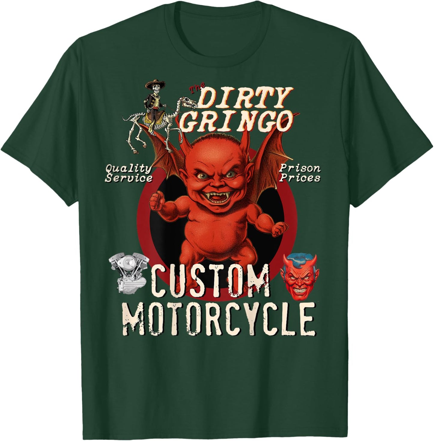 The Dirty Gringo Custom Motorcycle Devil Retro Rockabilly T-Shirt - T-Shirt | Forest