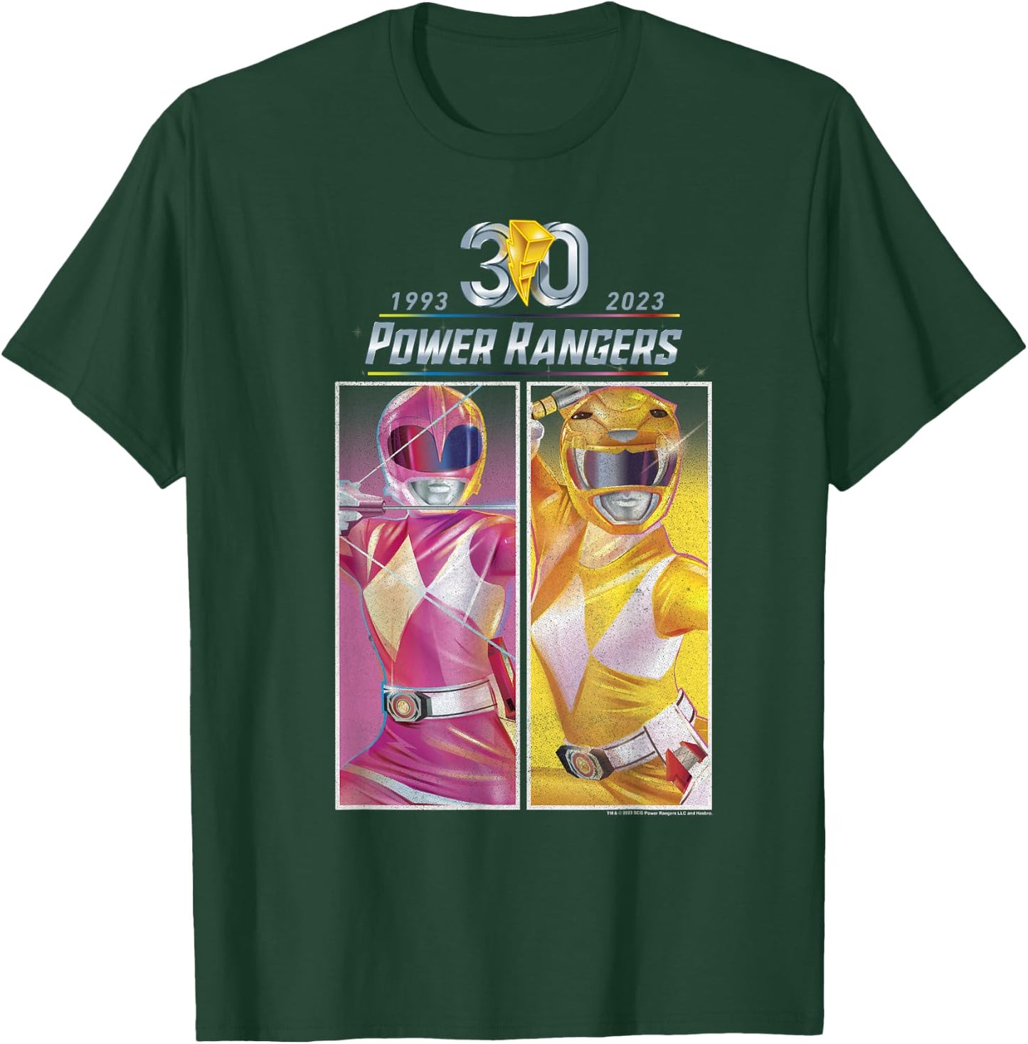 Power Rangers 30th Anniversary Pink & Yellow Retro Poster T-Shirt - T-Shirt | Forest