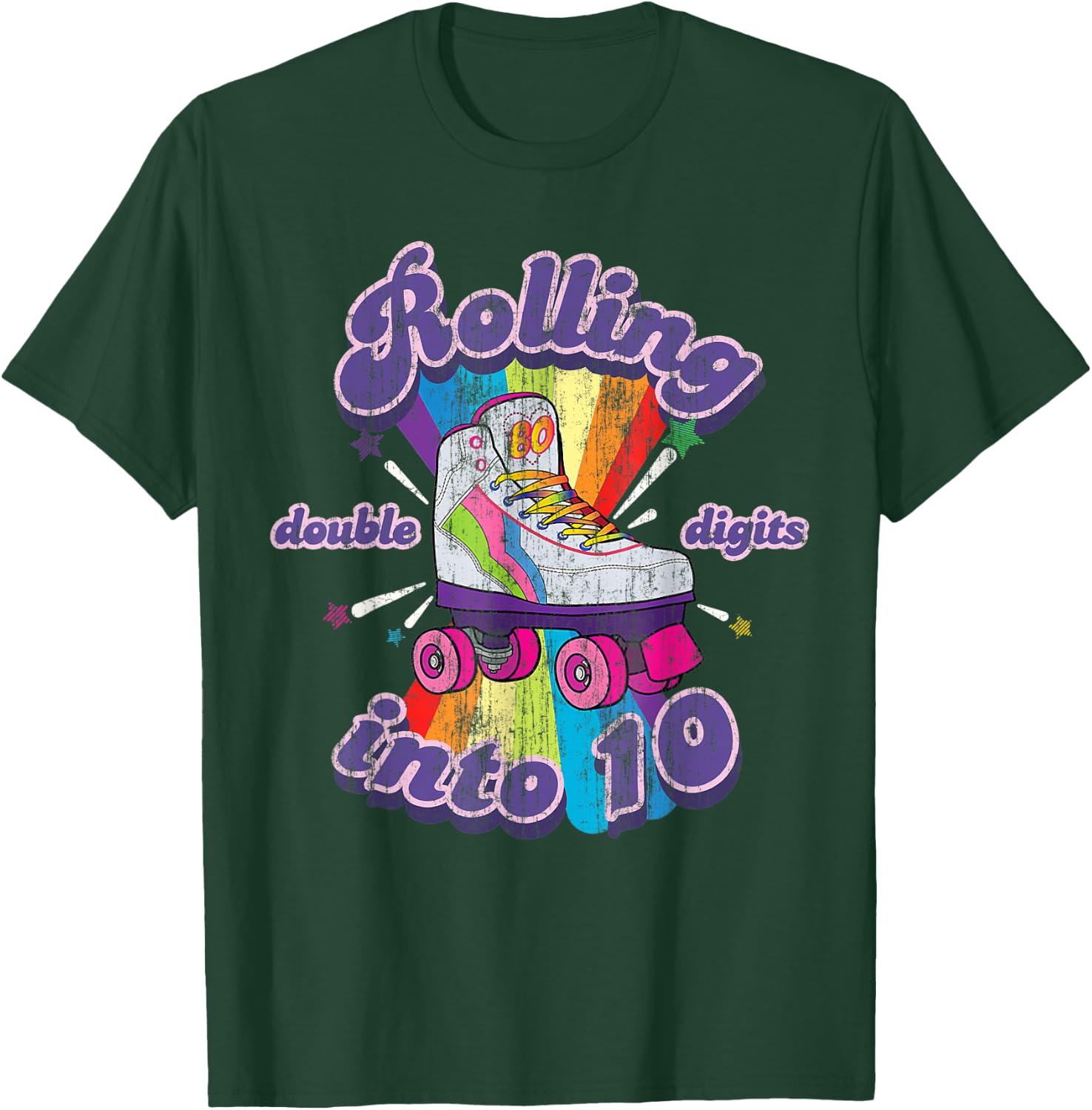 10 Years Old Birthday Girl Rolling Into 10th Double Digits T-Shirt - T-Shirt | Forest