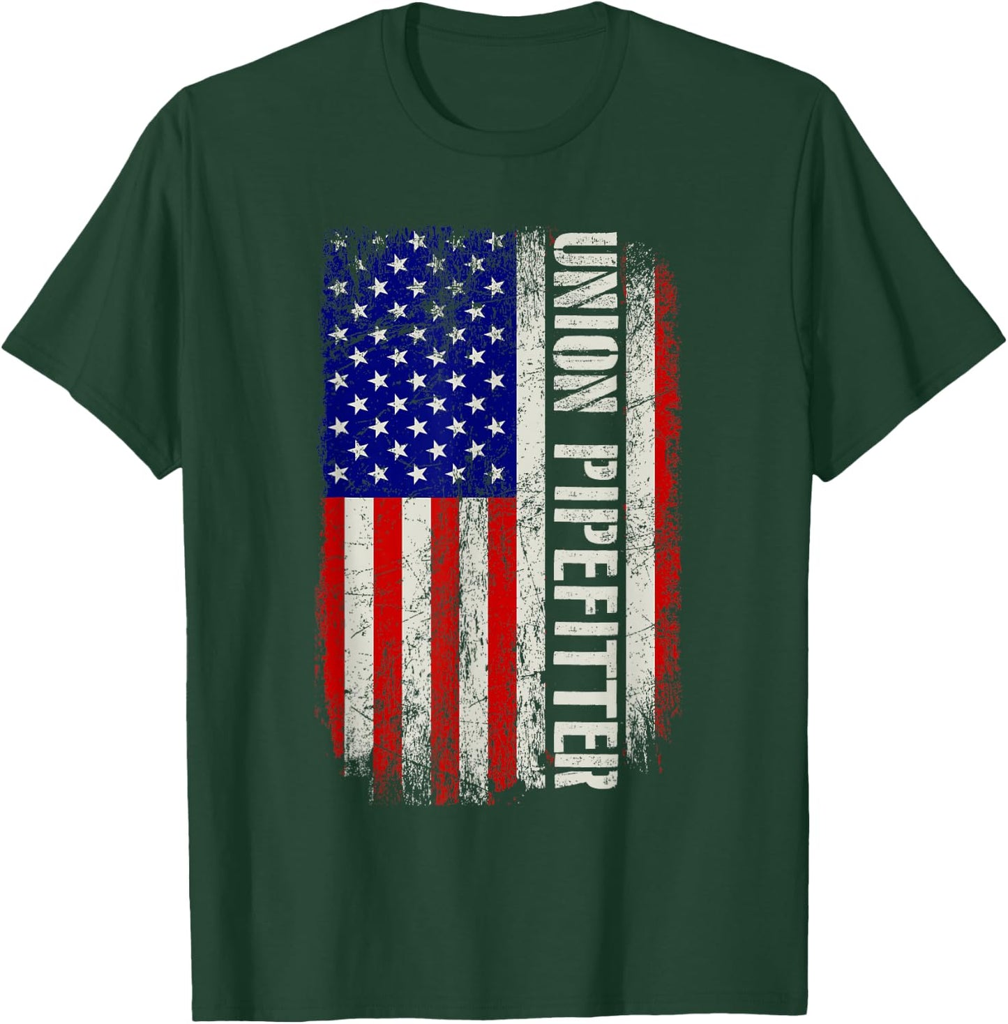 Union Pipefitter - Plumber Plumbing USA Flag Pipe Fitter T-Shirt - T-Shirt | Forest