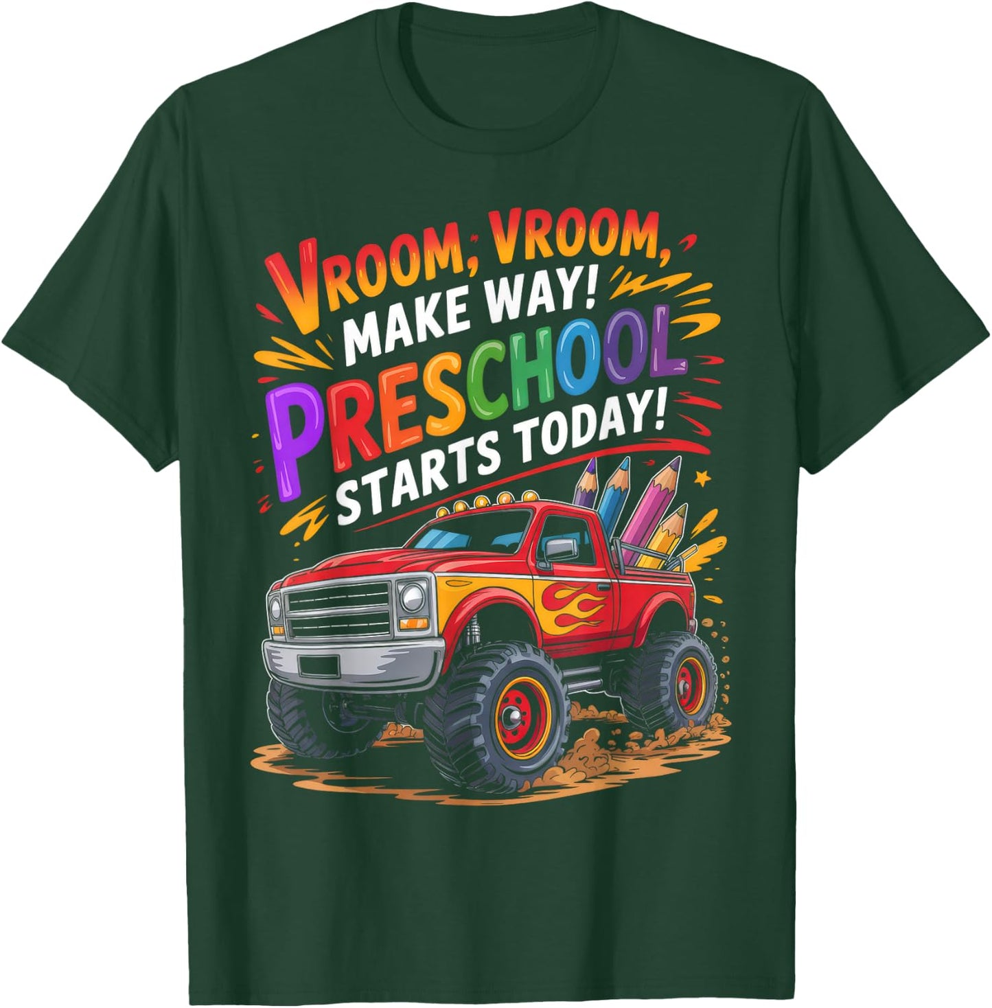Back to School Preschool Pre-K Monster Truck First Day Boys T-Shirt - T-Shirt | Forest