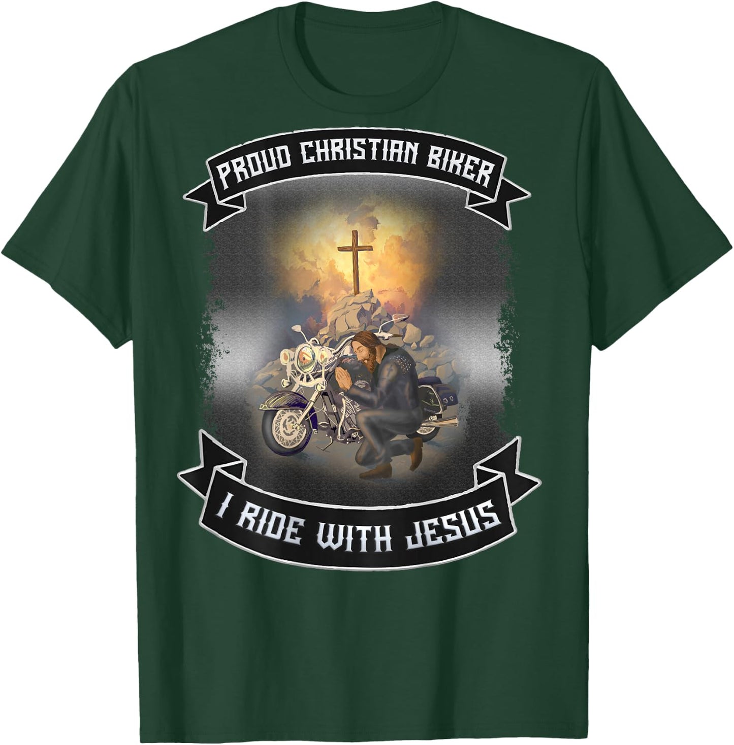 Christian Bikers Gift Ideas Jesus Christ Motorcycle Riders T-Shirt - T-Shirt | Forest