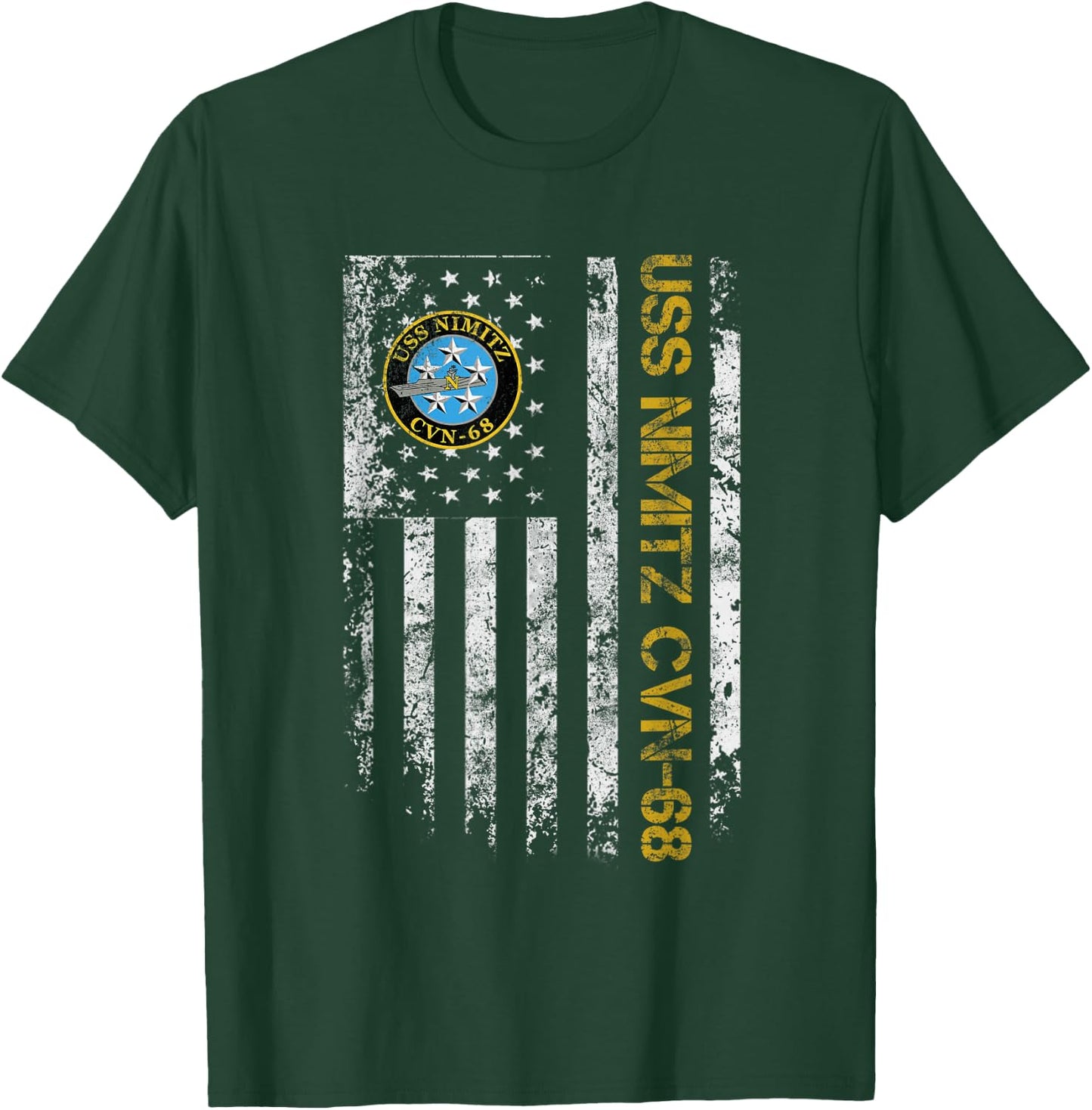 USS Nimitz CVN-68 Aircraft Carrier Veteran Flag Veterans Day T-Shirt - T-Shirt | Forest