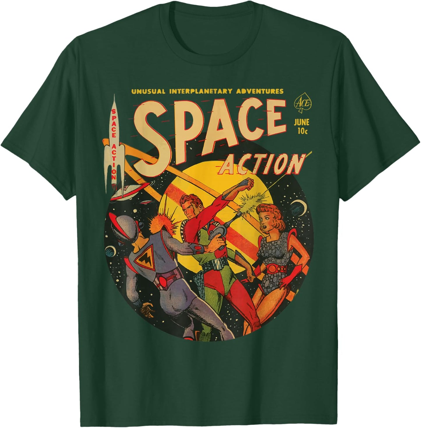 Space Action Comics, Vintage Sci-Fi Comic, 50's Comic, Retro T-Shirt - T-Shirt | Forest