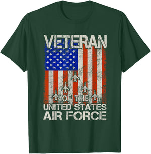 Veteran of the United States Air Force USAF Retro US Flag T-Shirt - T-Shirt | Forest