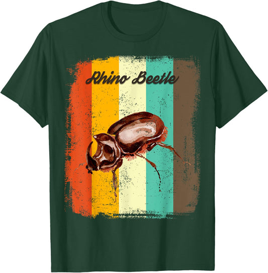 Rhino Beetle Dynastinae Retro 70s Vintage Insect Lover Art T-Shirt - T-Shirt | Forest