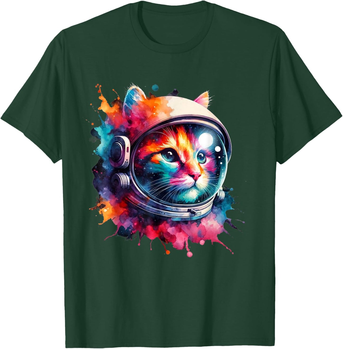 Funny Cat Astronaut Outer Space Watercolor Splash Cat Lover T-Shirt - T-Shirt | Forest