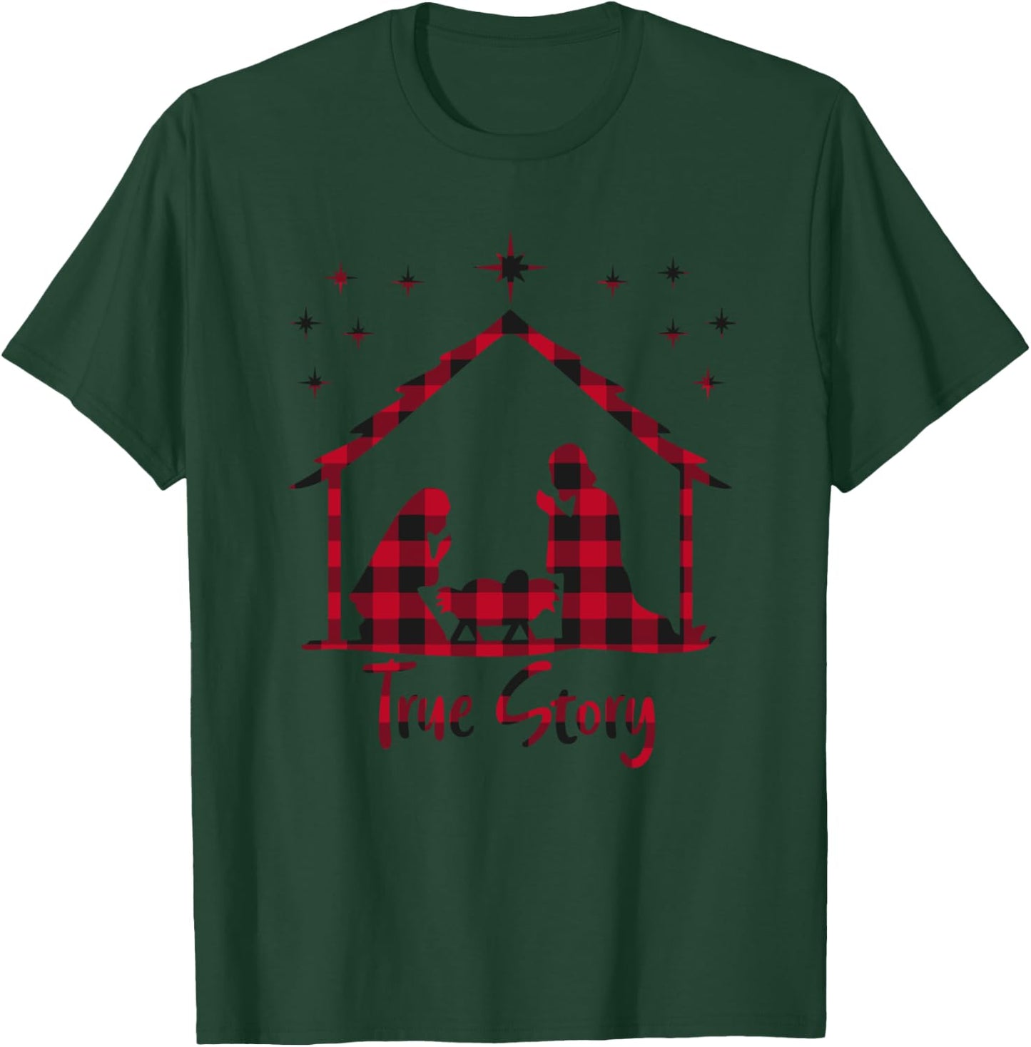 Red Plaid True Story of Jesus Birth Christmas Nativity T-Shirt - T-Shirt | Forest