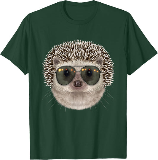 Hedgehog wearing a Swag Aviator Sunglass T-Shirt - T-Shirt | Forest