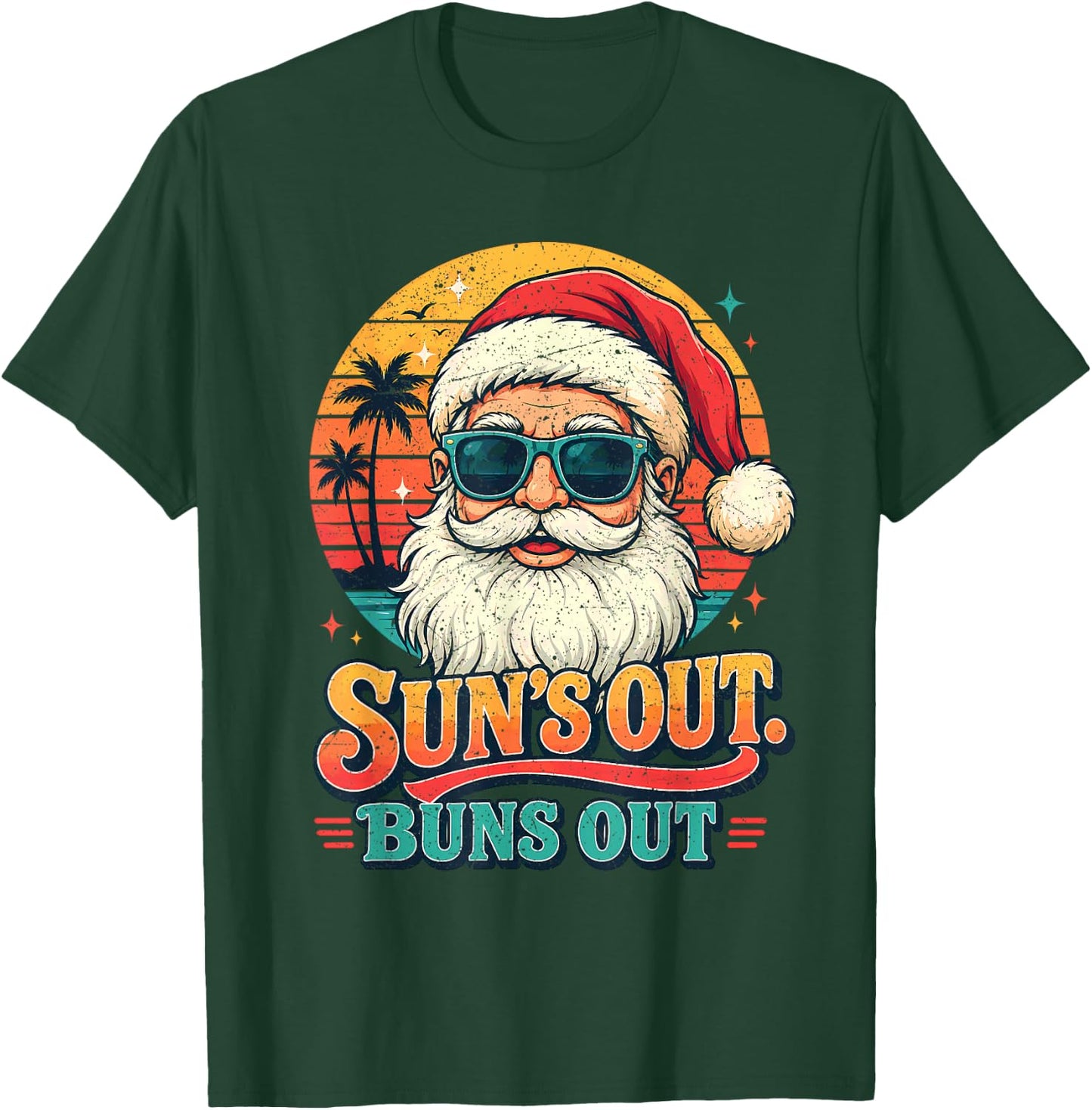 Christmas in July Suns Out Buns Out Vintage Beach Santa T-Shirt - T-Shirt | Forest