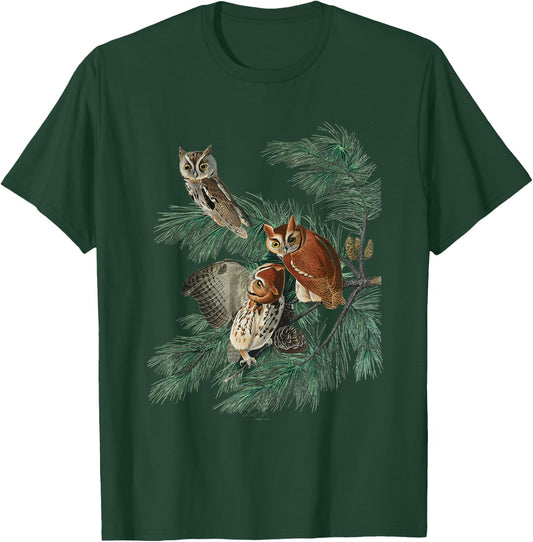 Vintage Little Screech Owl Bird Illustration & Women T-Shirt - T-Shirt | Forest