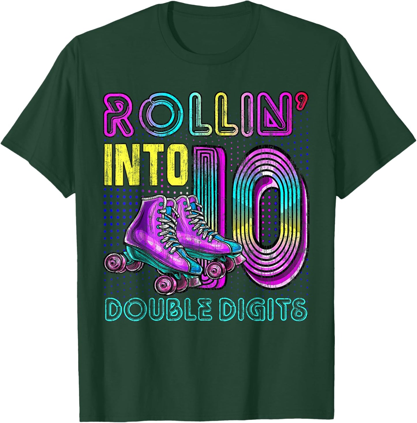 10 Years Old Birthday Girl Rolling Into 10th Double Digits T-Shirt - T-Shirt | Forest