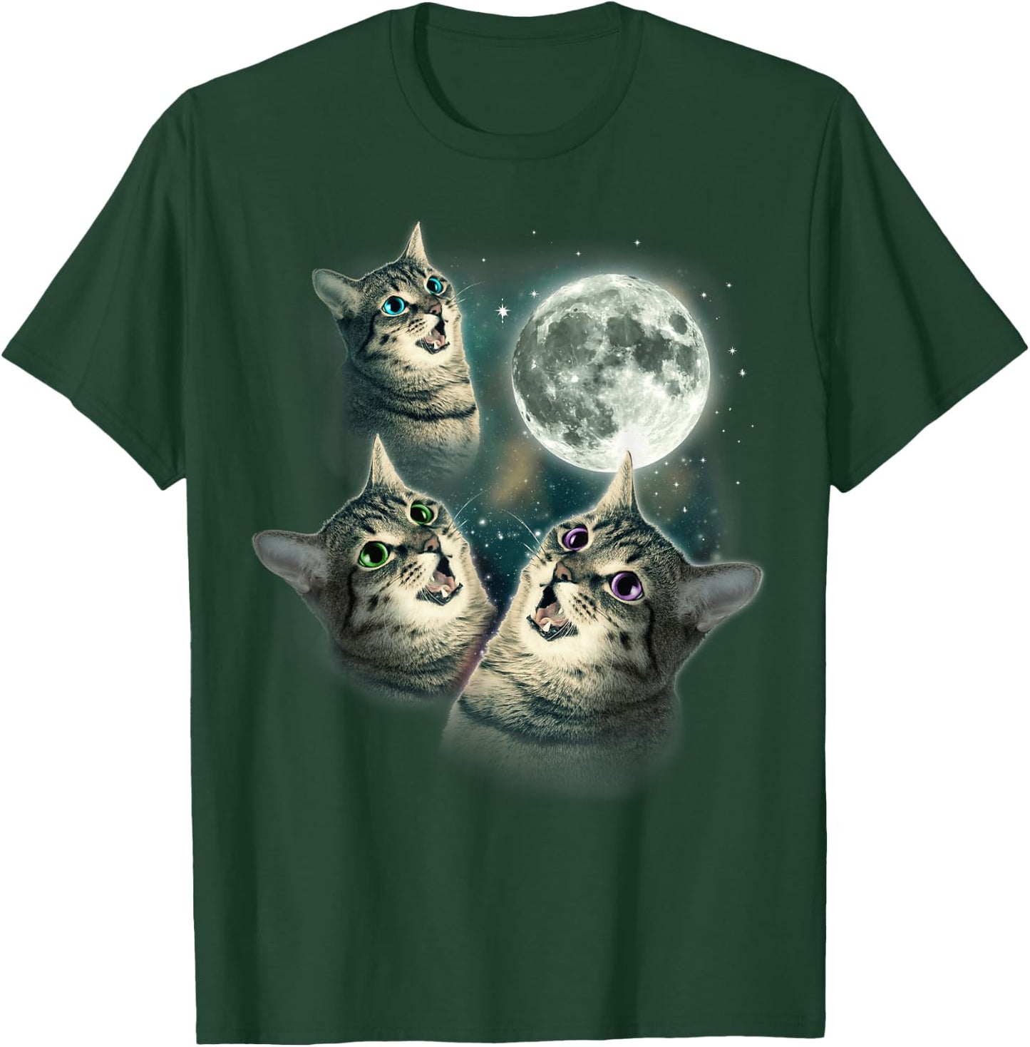 Funny Cat Shirt | Three Cat Moon 3 Wolfs Cute Kitten Graphic T-Shirt - T-Shirt | Forest