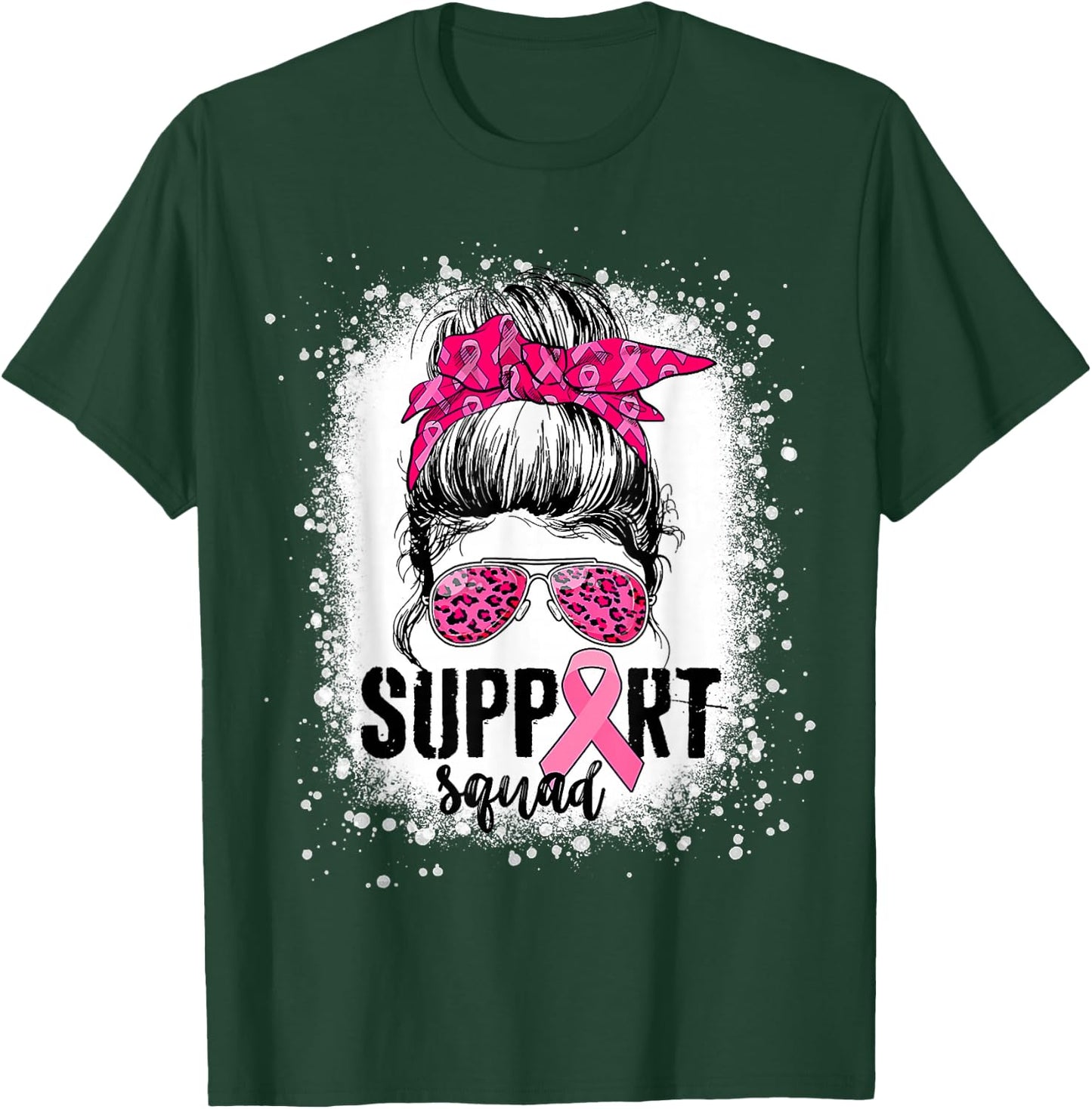 Support Squad Messy Bun Pink Warrior Breast Cancer Awareness T-Shirt - T-Shirt | Forest