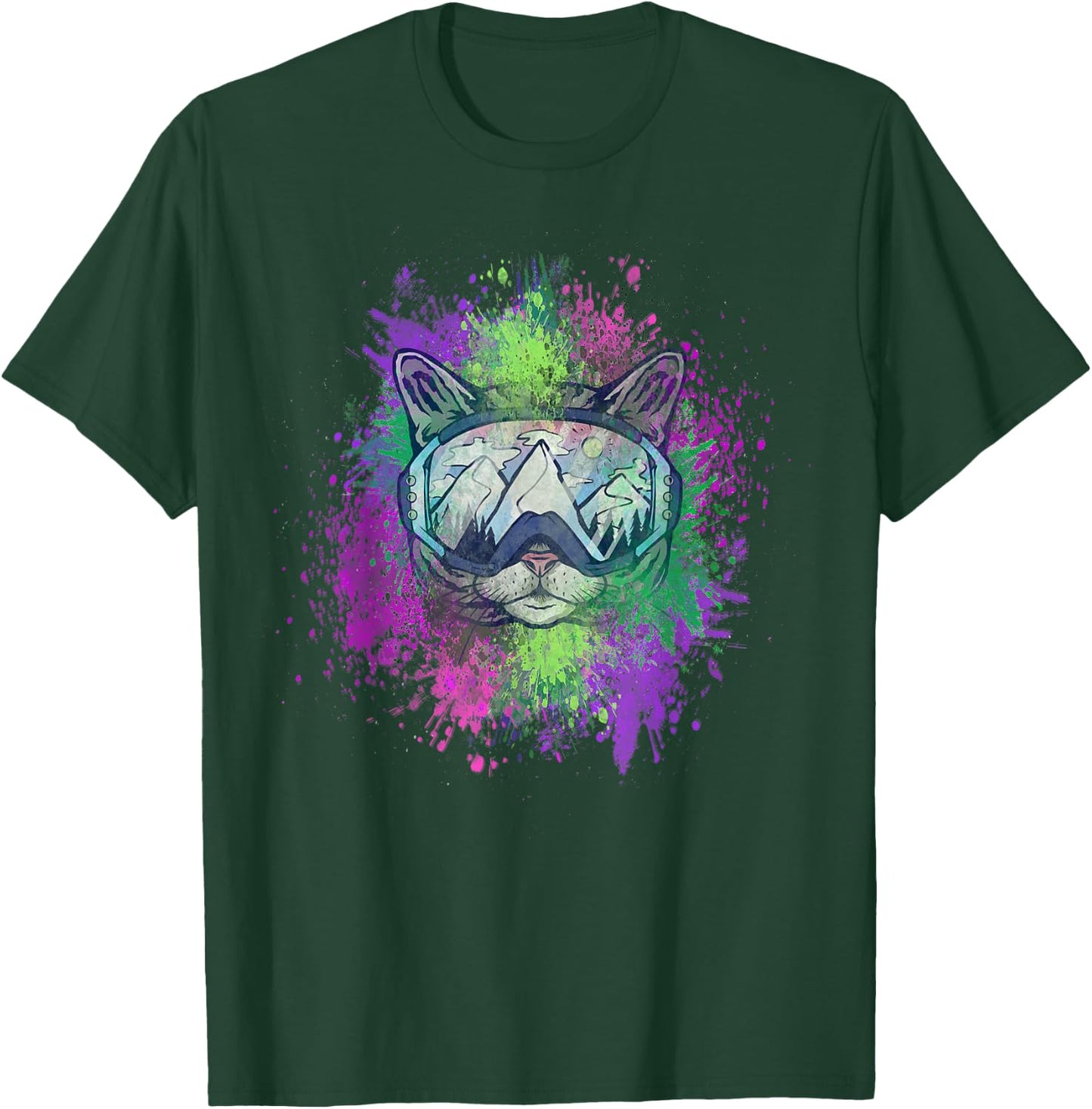 Ski Snowboard Cat Kitty Kitten Mountain Ape Snowman Goa Psy T-Shirt - T-Shirt | Forest