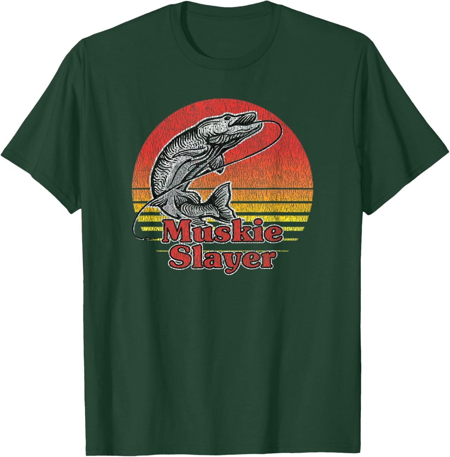 Muskie Slayer - Retro Vintage Look Muskellunge Fishing T-Shirt - T-Shirt | Forest