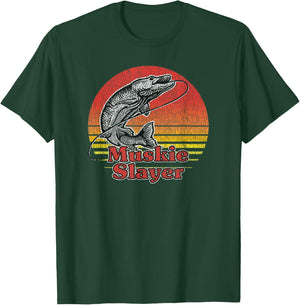 Muskie Slayer - Retro Vintage Look Muskellunge Fishing T-Shirt - T-Shirt | Forest