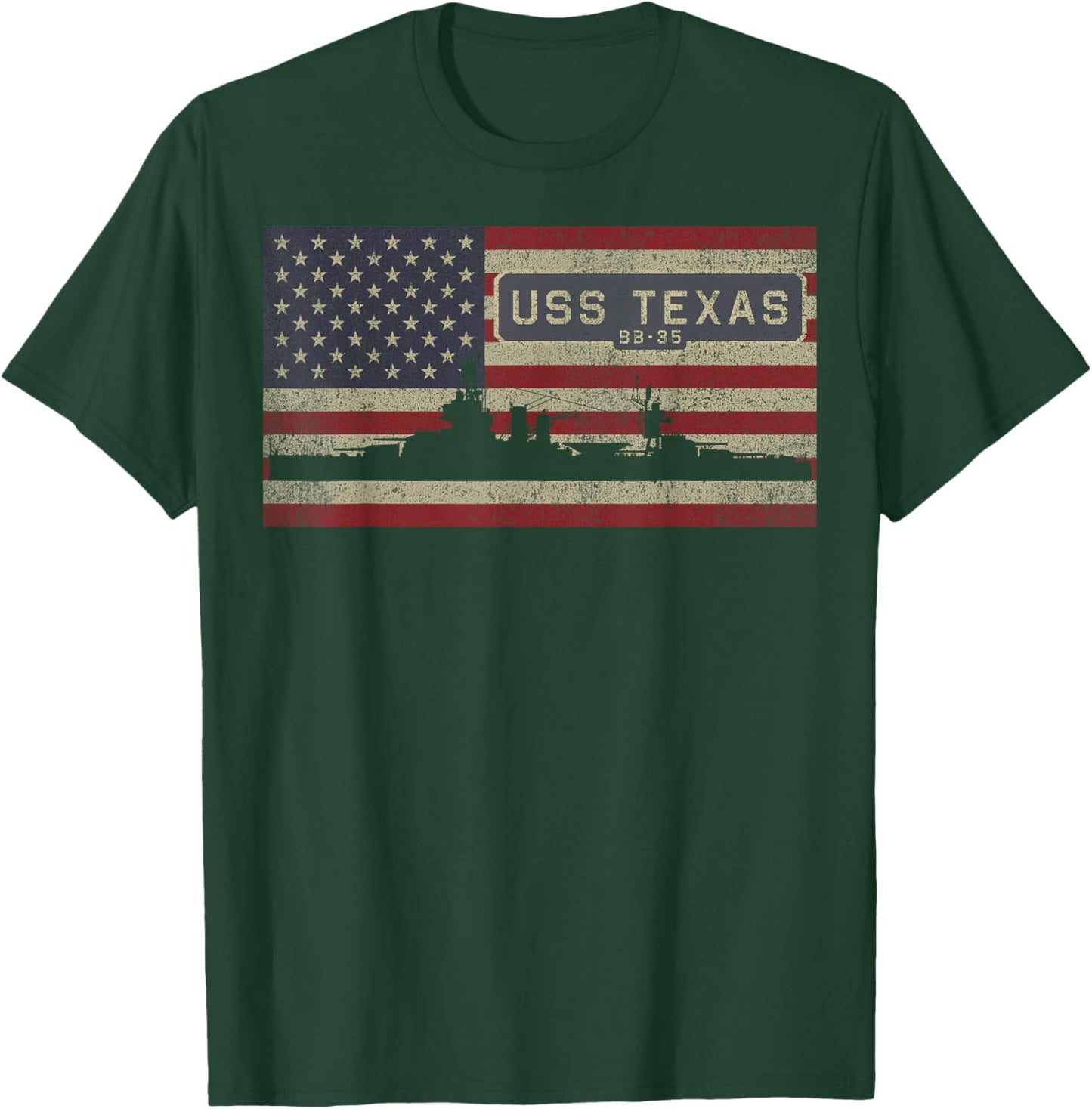 USS Texas BB-35 WW1 WW2 Battleship USA American Flag T-Shirt - T-Shirt | Forest