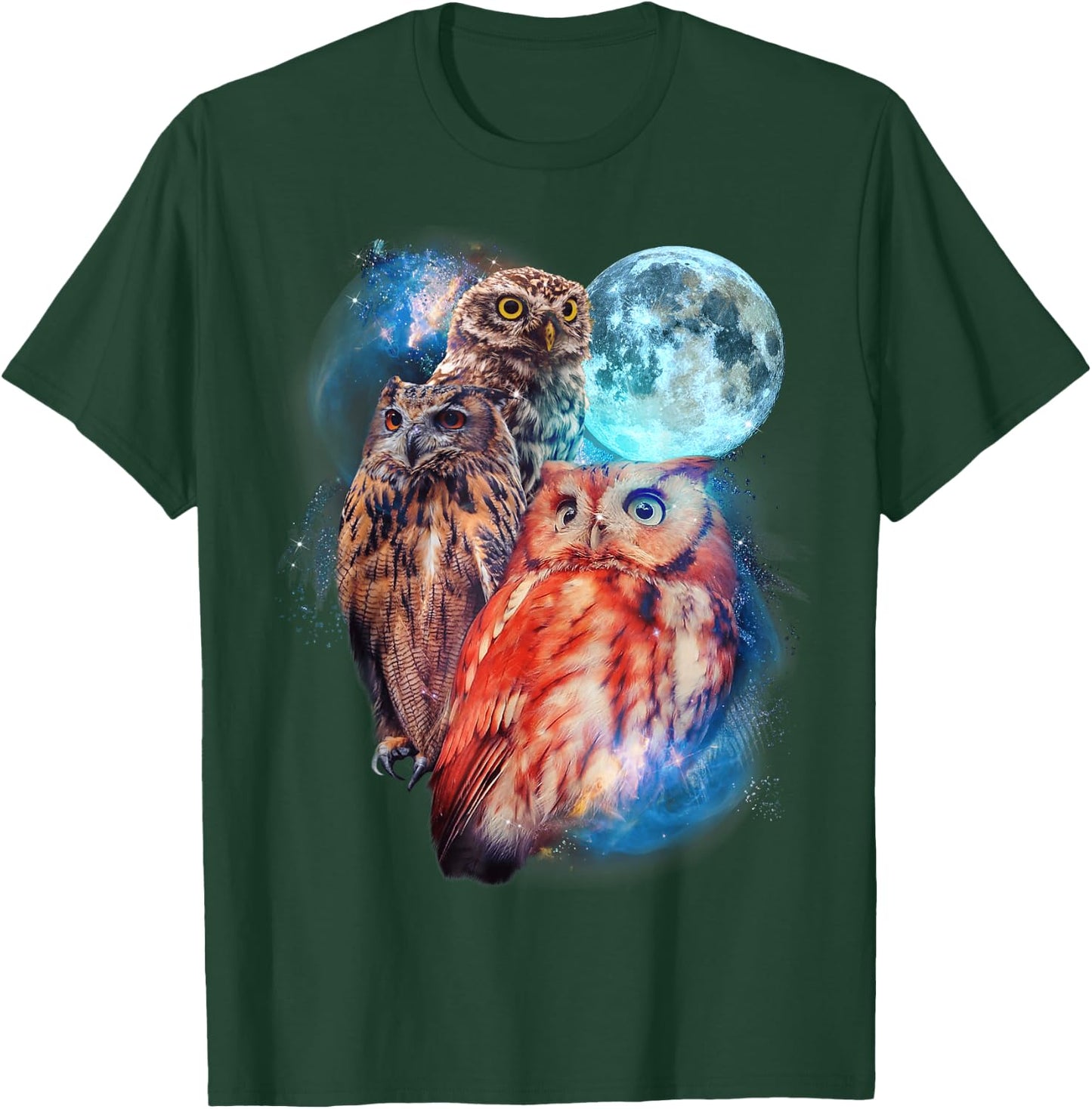 3 Moon Owl Funny Nocturnal Birds Of Prey Graphic Art Humor T-Shirt - T-Shirt | Forest