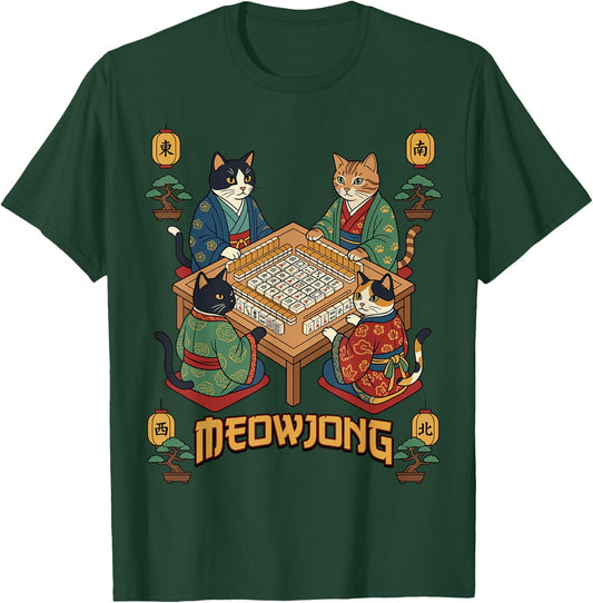 Cute Cats Playing Mahjong Meowjong Feline Game T-Shirt - T-Shirt | Forest