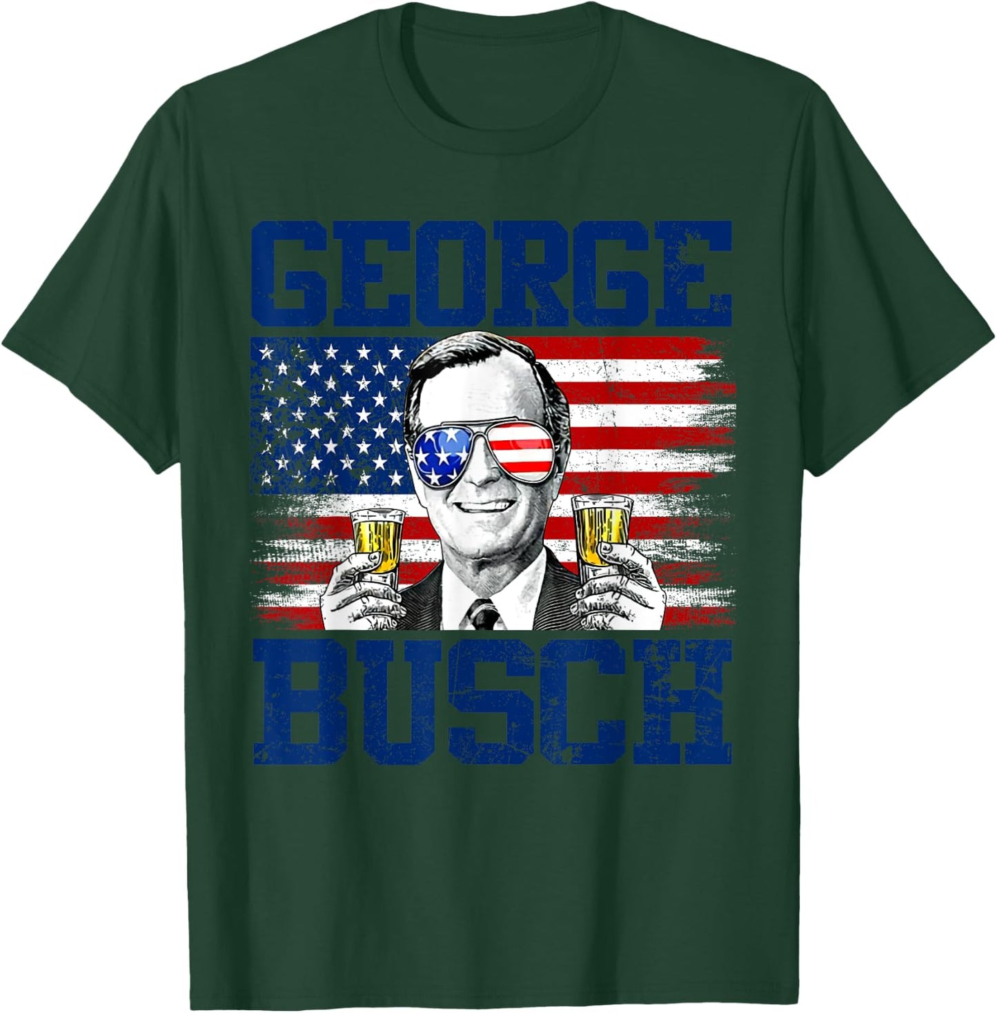 George 43rd President Drinking Beer Party USA Flag July 4th T-Shirt - T-Shirt | Forest