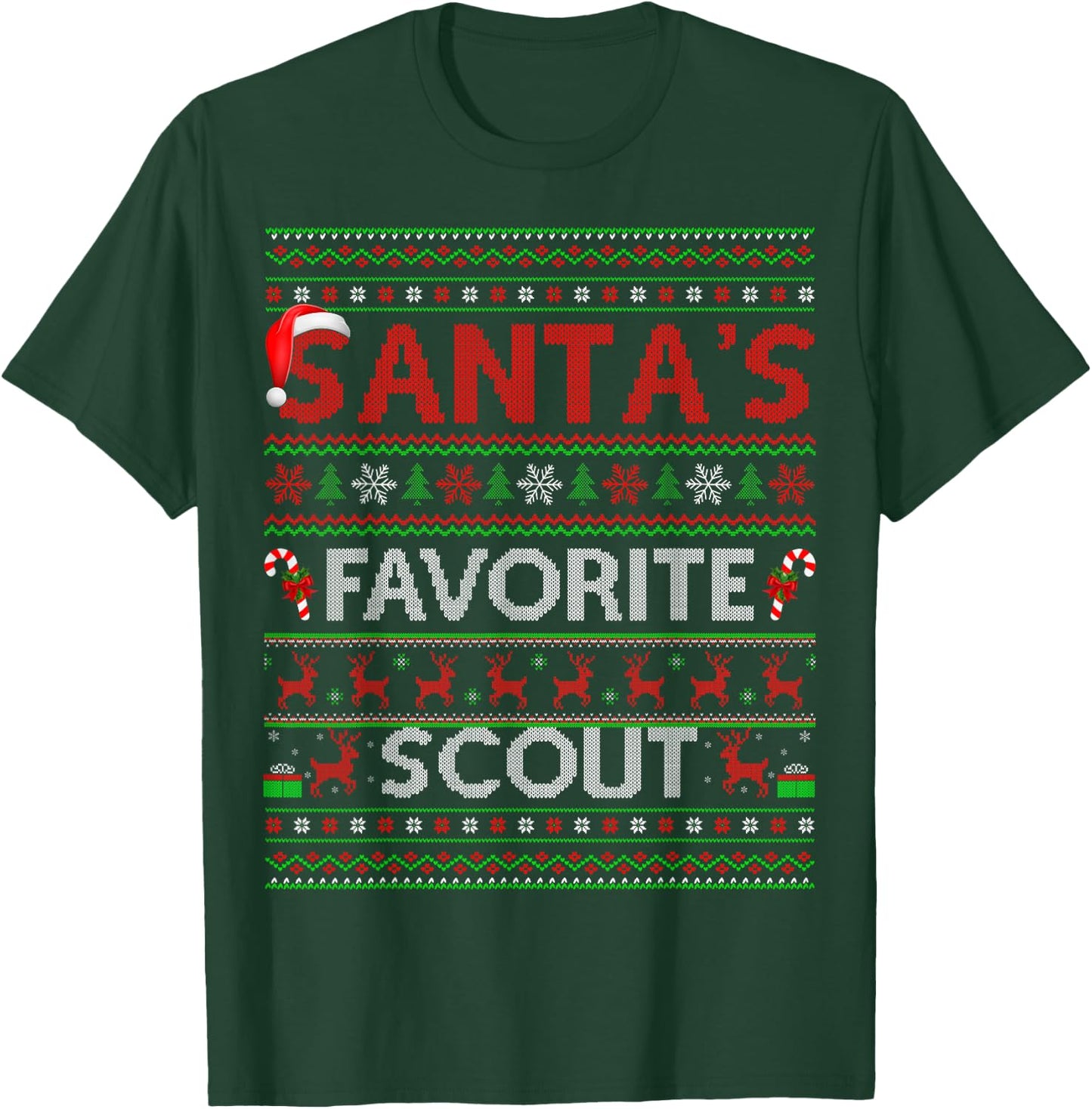 Ugly Xmas Lighting Santa's Favorite Scout Christmas T-Shirt - T-Shirt | Forest
