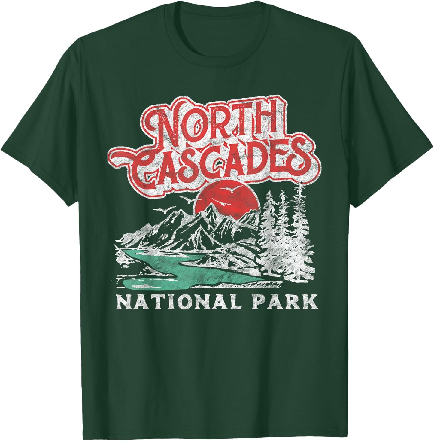 North Cascades National Park Retro 80's Mountains Distressed T-Shirt - T-Shirt | Forest
