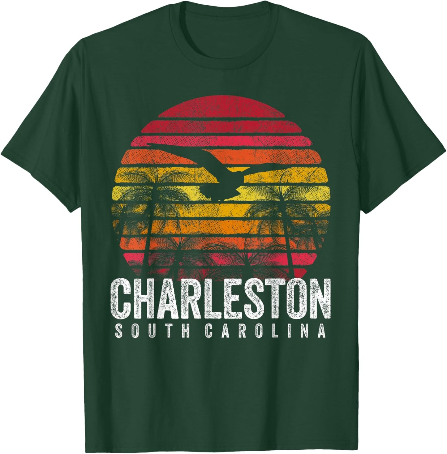 CHARLESTON SC SOUTH CAROLINA Gift Beach Vintage Retro Sunset Men Women Kids T-Shirt - T-Shirt | Forest