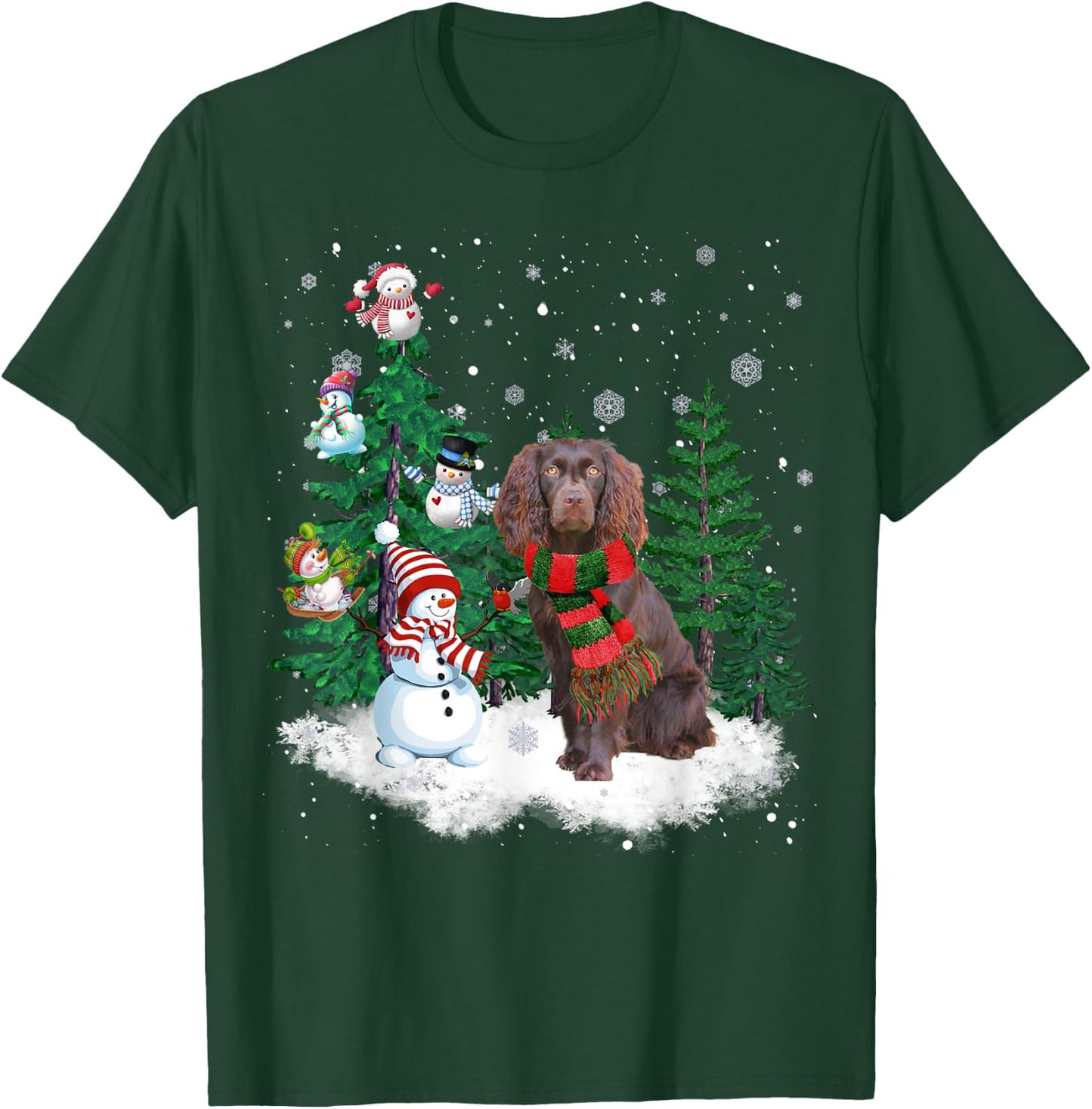 Boykin Spaniel Dog Christmas Snowman Xmas Tree Pajama T-Shirt - T-Shirt | Forest