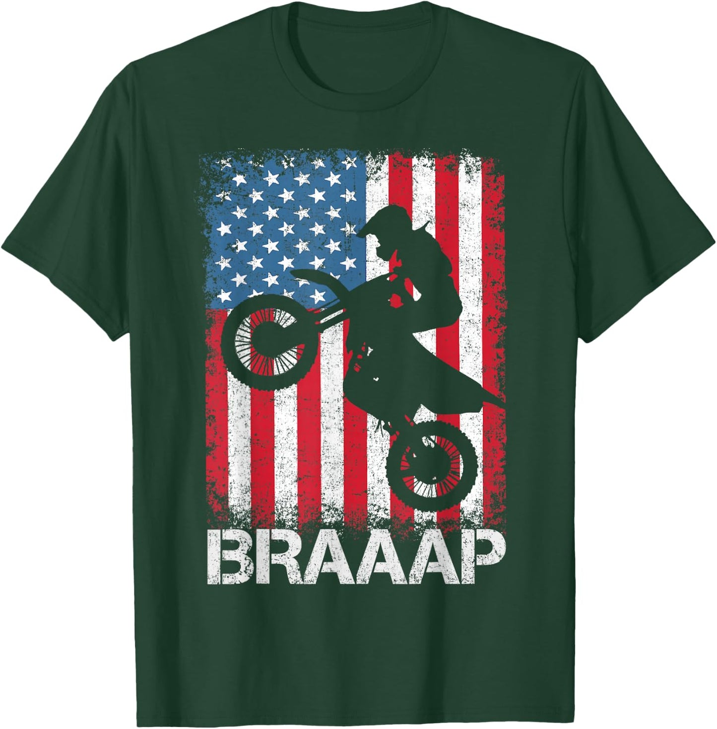 Braaap Vintage USA American Flag Motocross Dirt Bike T-Shirt - T-Shirt | Forest