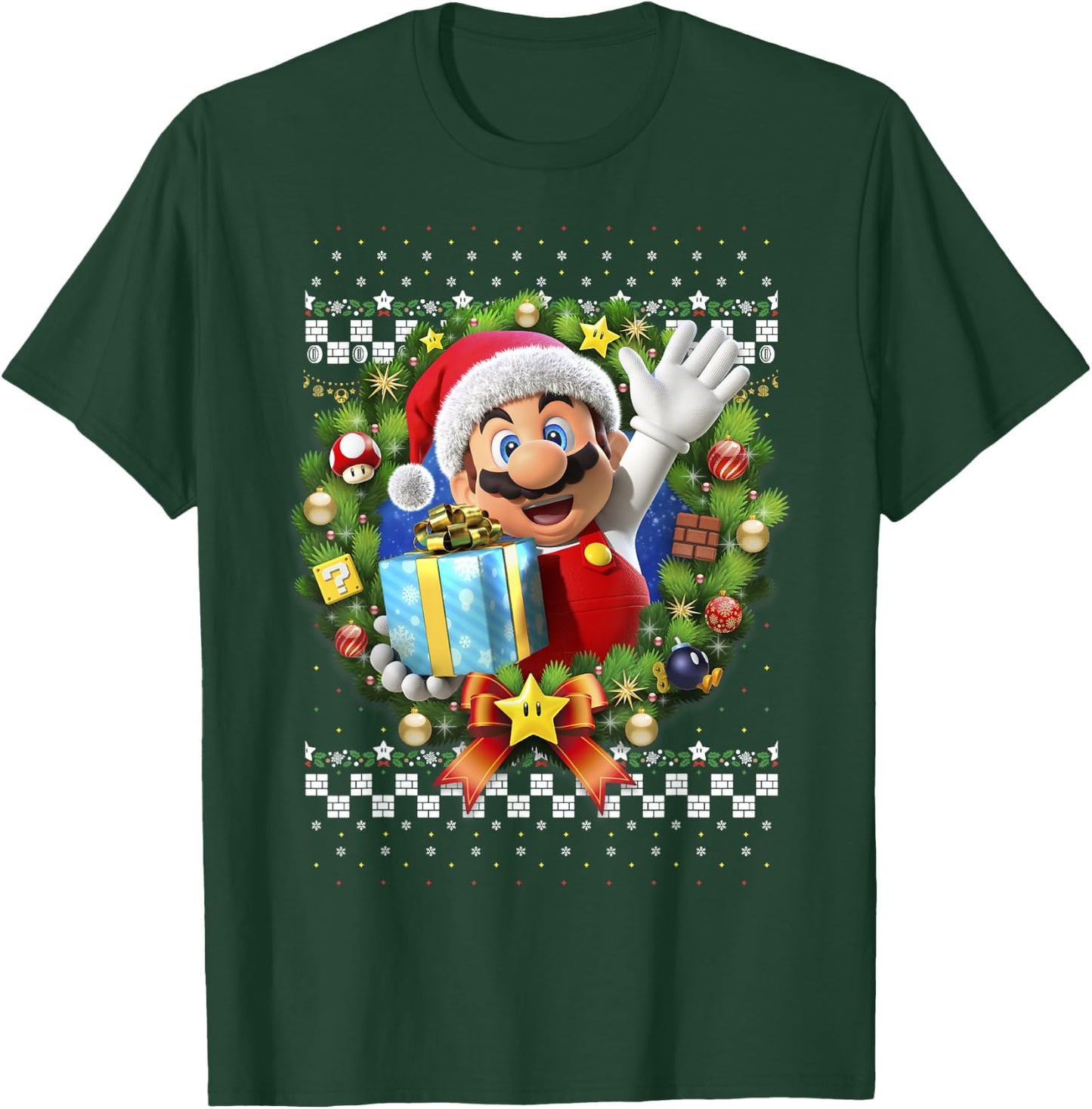 Super Mario Christmas Ugly Sweater Mario Present T-Shirt - T-Shirt | Forest