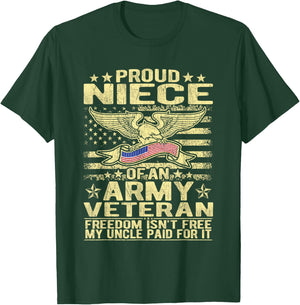 Proud Niece Of An Army Veteran US Flag Pride Military Family T-Shirt - T-Shirt | Forest