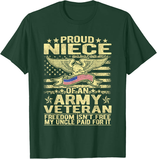 Proud Niece Of An Army Veteran US Flag Pride Military Family T-Shirt - T-Shirt | Forest