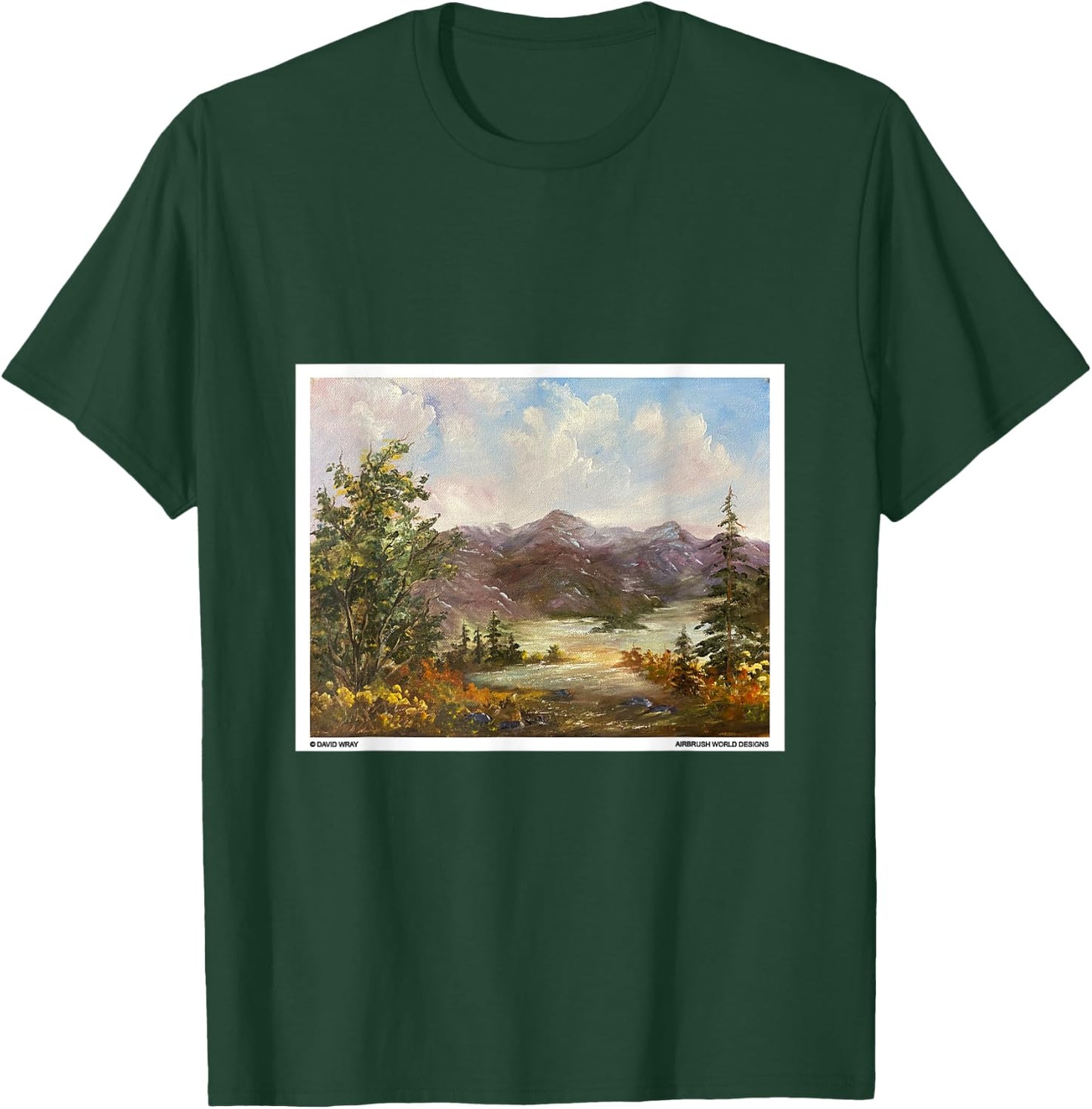 Mountains Through The Trees Nature Landscape Oil Painting T-Shirt - T-Shirt | Forest