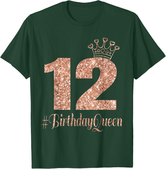12th Birthday Gifts Girls Rose Colored 12 Bday Crown T-Shirt - T-Shirt | Forest