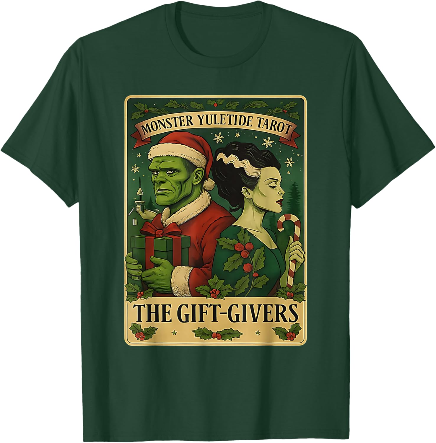 Christmas Frankenstein and Bride The Lovers Tarot Card T-Shirt - T-Shirt | Forest