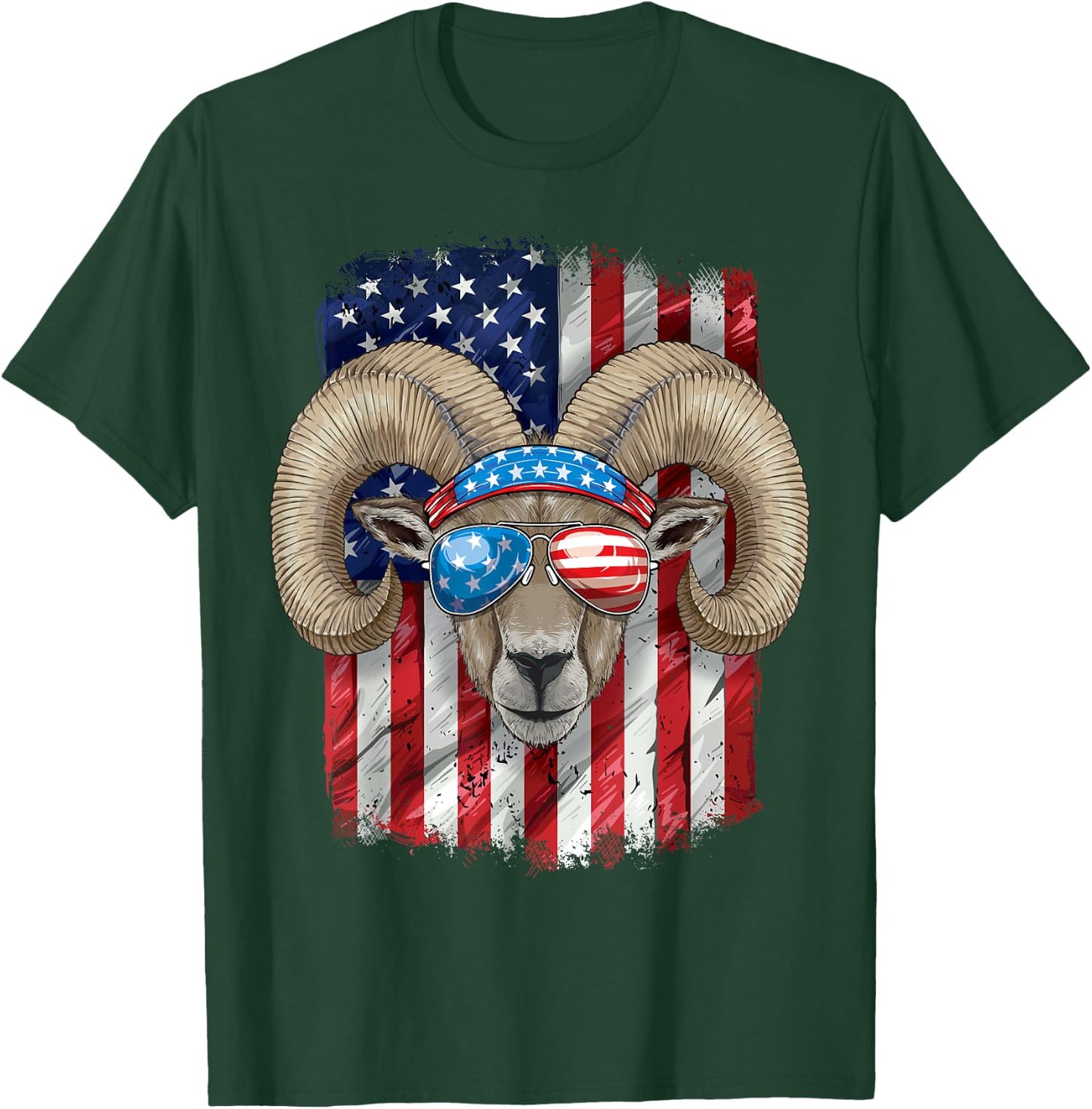 4th of July Shirt Men Boys Women Farmers Ram USA Flag T-Shirt - T-Shirt | Forest