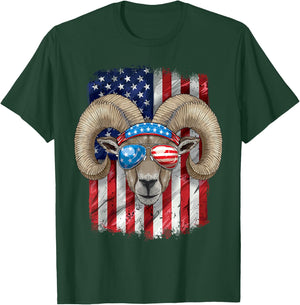 4th of July Shirt Men Boys Women Farmers Ram USA Flag T-Shirt - T-Shirt | Forest