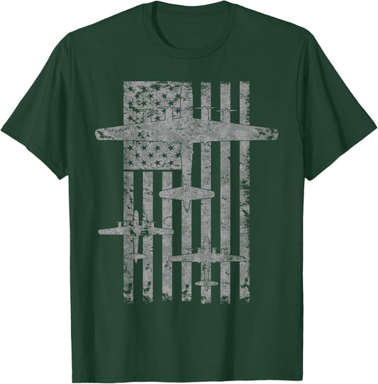 B-29 Superfortress Formation Vintage Patriotic Flag T-Shirt - T-Shirt | Forest
