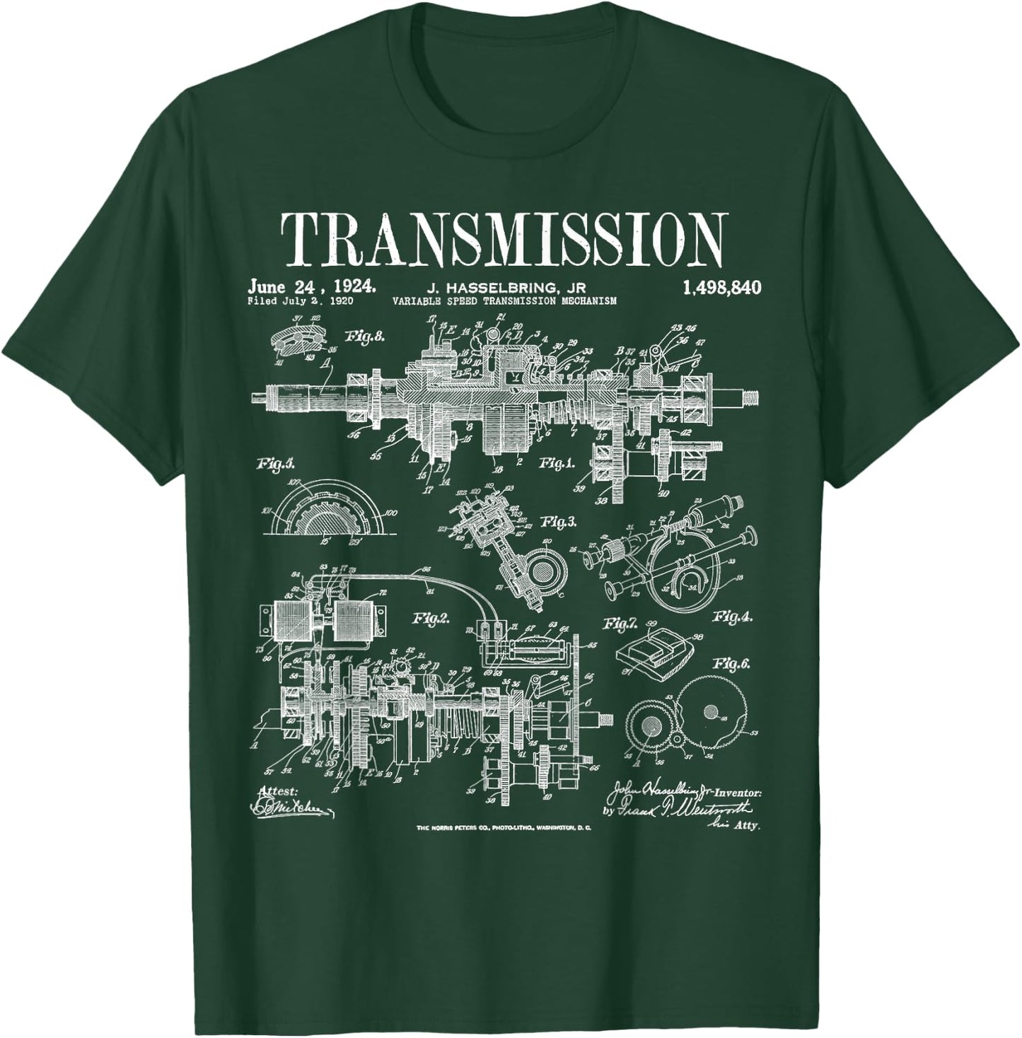 Car Motor Gear Vintage Patent Print T-Shirt - T-Shirt | Forest