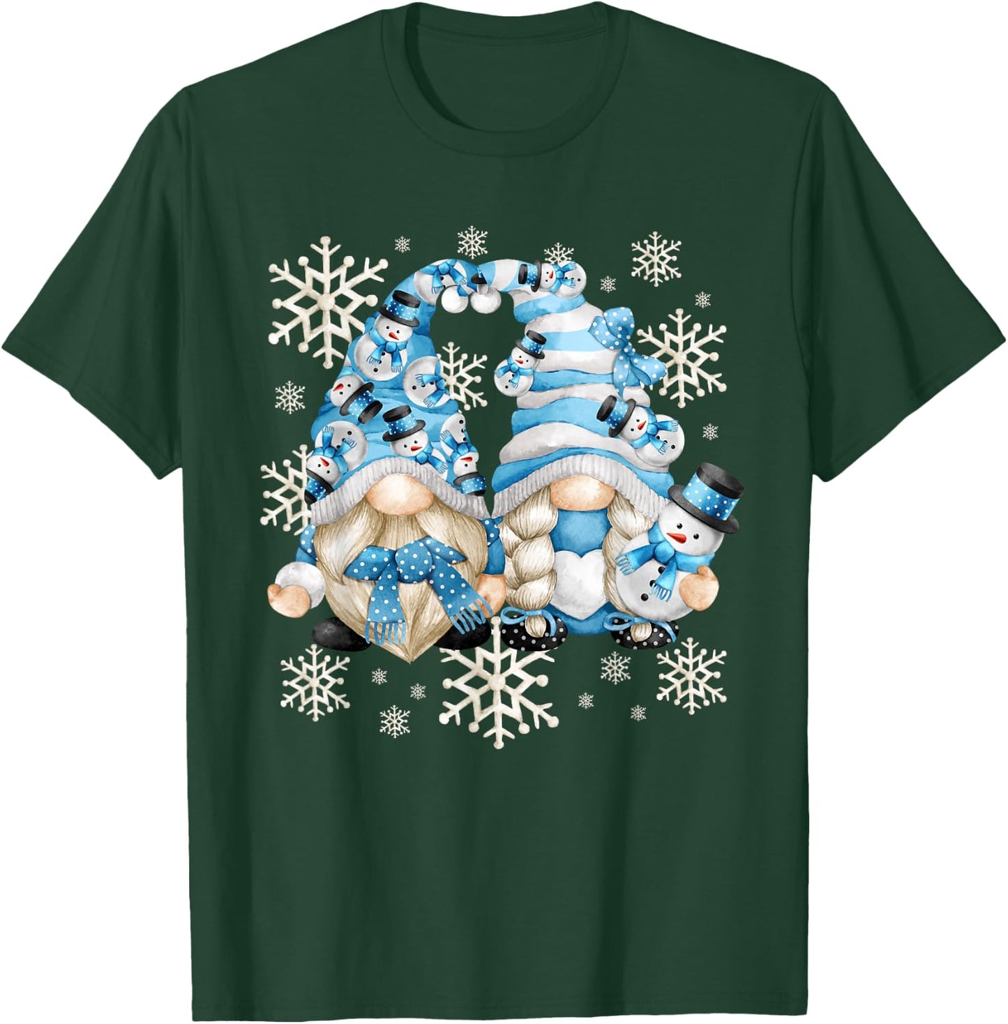Funny Snowman Gnomies With Snowflake Decor Cute Winter Gnome T-Shirt - T-Shirt | Forest