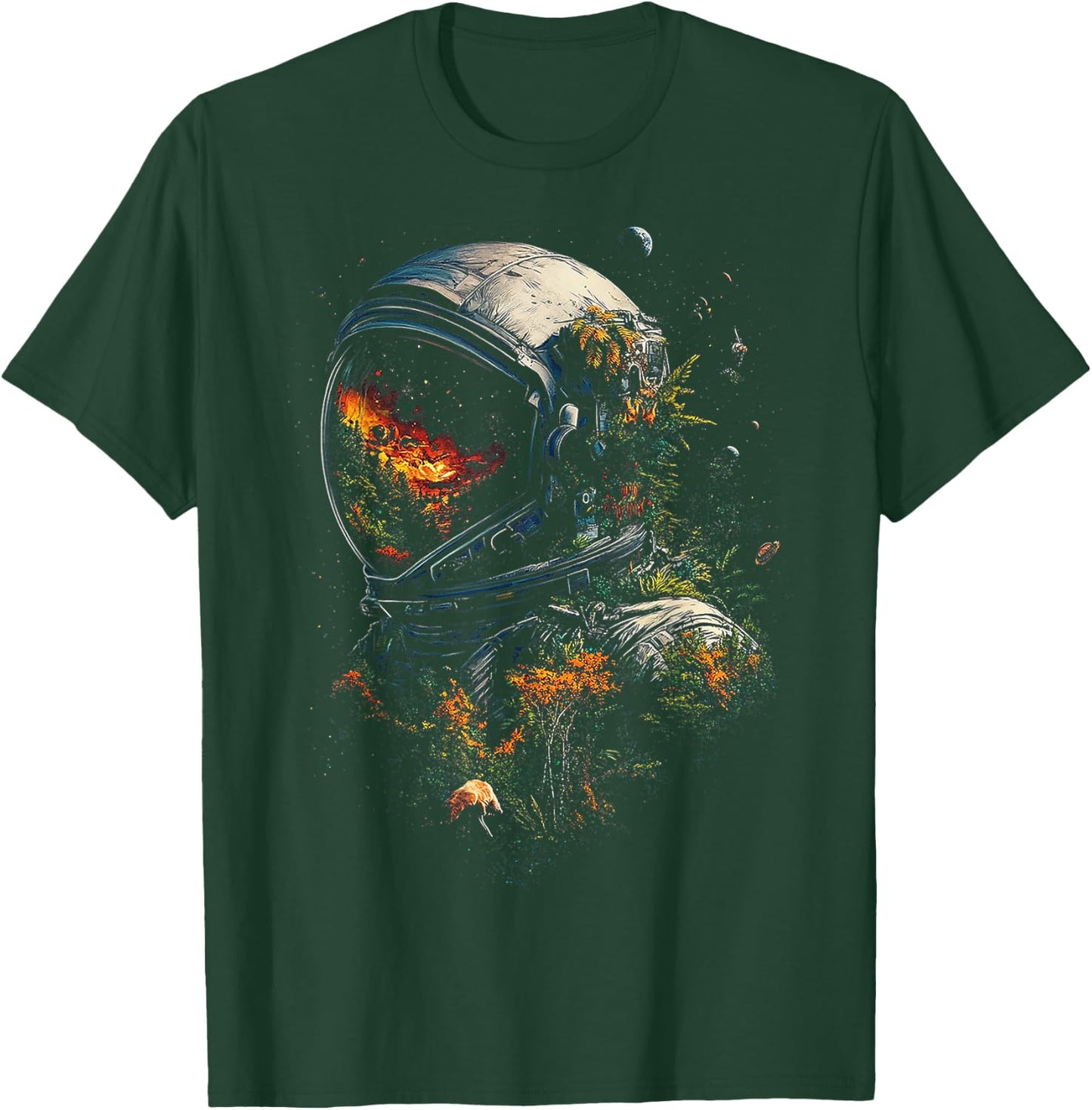 Astronaut Plants Nature Men Motif Illustration Art Astronaut T-Shirt - T-Shirt | Forest