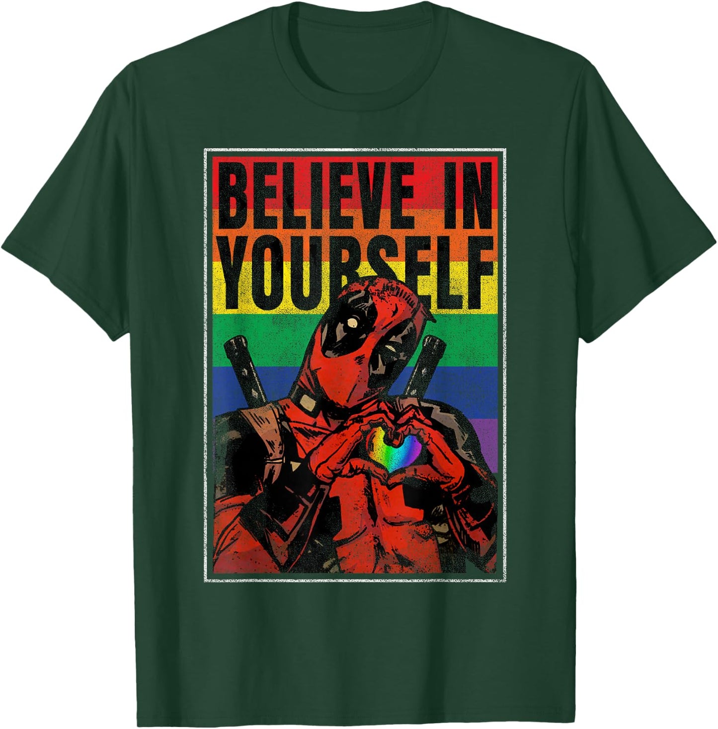 Marvel Deadpool Believe in Yourself Rainbow Poster Small T-Shirt - T-Shirt | Forest
