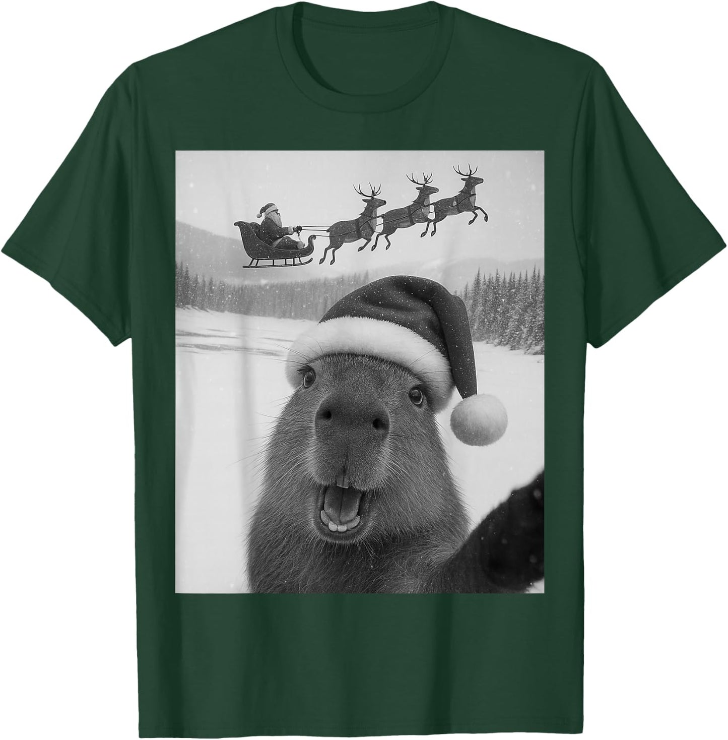 Capybara Selfie with Santa Funny Christmas Kids T-Shirt - T-Shirt | Forest
