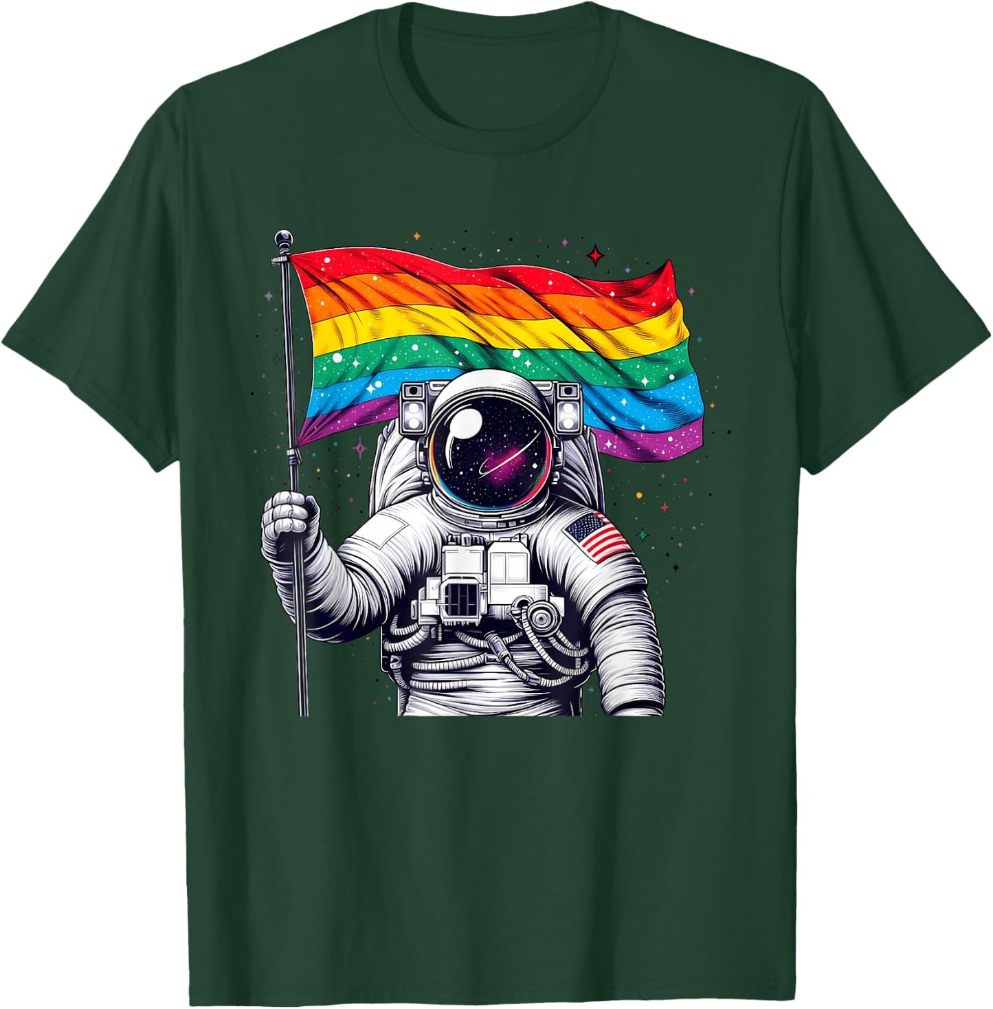 Funny Astronaut Rainbow Flag Space Lgbtq Gay Pride Ally T-Shirt - T-Shirt | Forest