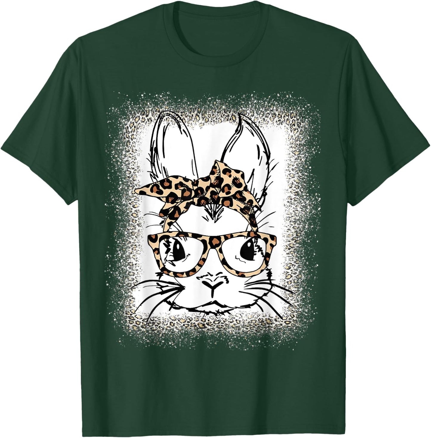 Cute Bunny Face Leopard Print Glasses Bandana Easter Women T-Shirt - T-Shirt | Forest