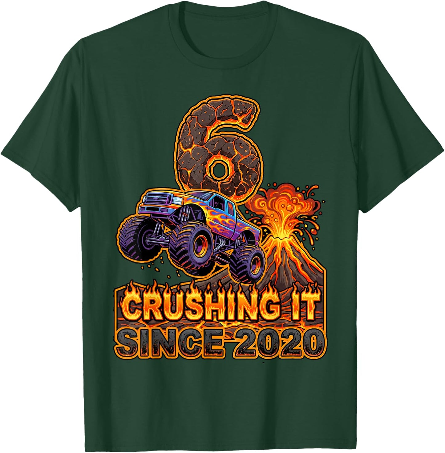 Birthday Monster Truck 6 Year Old Boys 6th Party Born 2020 T-Shirt - T-Shirt | Forest